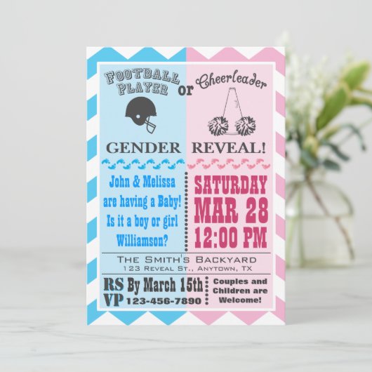 Football Cheerleader Gender Reopenbaring Kaart (Staand voorkant)