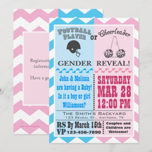 Football Cheerleader Gender Reopenbaring Kaart (Voorkant / Achterkant)