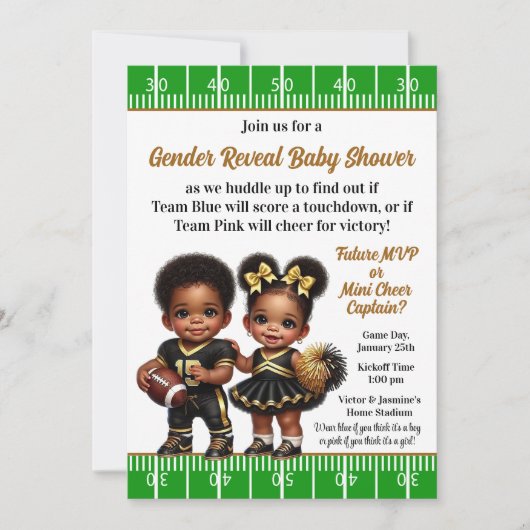 Football Cheerleader Gender Reveal Party Kaart (Voorkant)