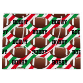 Football Christmas Naam toevoegen Streep Rood & Gr Groot Cadeauzakje (Voorkant)