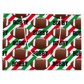 Football Christmas Naam toevoegen Streep Rood & Gr Groot Cadeauzakje (Achterkant)