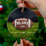 Football Christmas Ornament for Men & Boys<br><div class="desc">Personalized American football Christmas ornament for men & boys.  Sports ornaments.  Customize the name and year.  Great Christmas gift for boys / men who love or play football.</div>