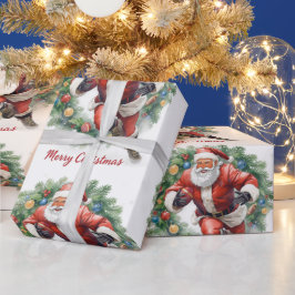 Football Christmas with Santa Claus Cadeaupapier