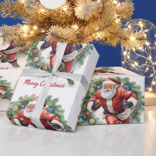 Football Christmas with Santa Claus Cadeaupapier (Feestdagen)