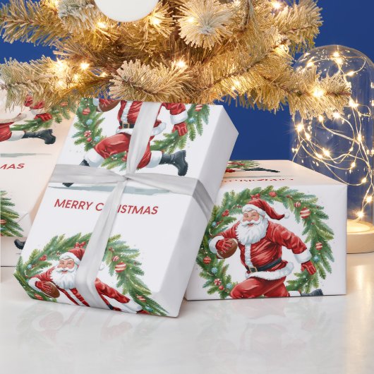 Football Christmas with Santa Claus Cadeaupapier (Feestdagen)