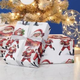 Football Christmas with Santa Claus Cadeaupapier
