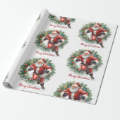 Football Christmas with Santa Claus Cadeaupapier (Uitgerold)