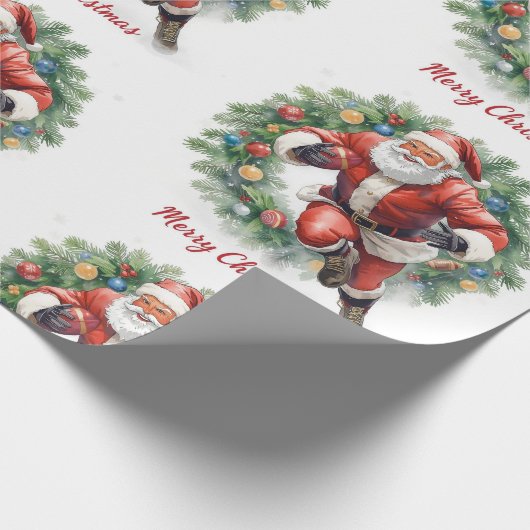 Football Christmas with Santa Claus Cadeaupapier (Hoek)