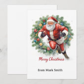 Football Christmas with Santa Claus Feestdagenkaart (Voorkant / Achterkant)