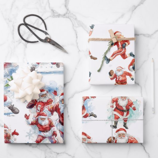 Football Christmas with Santa Claus Inpakpapier Vel (Voorkant)