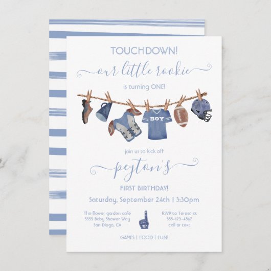 Football Clothesline Birthday Party Kaart (Voorkant / Achterkant)