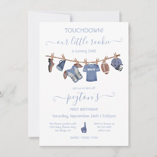 Football Clothesline Birthday Party Kaart (Voorkant)