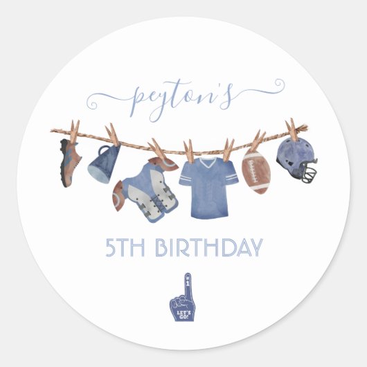 Football Clothesline Birthday Party Ronde Sticker (Voorkant)