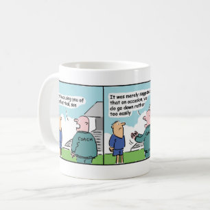 Football Coach en Speler Cartoon Strip Koffiemok