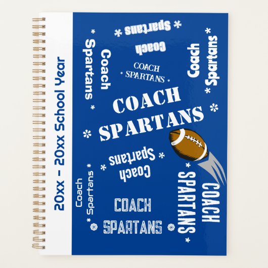 Football Coach Team Gepersonaliseerd Blauw en Wit Planner (Voorkant)