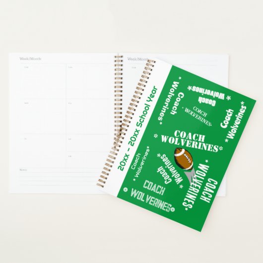 Football Coach Team Gepersonaliseerd Groen en Wit Planner (Display)