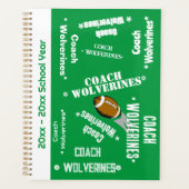 Football Coach Team Gepersonaliseerd Groen en Wit Planner (Voorkant)