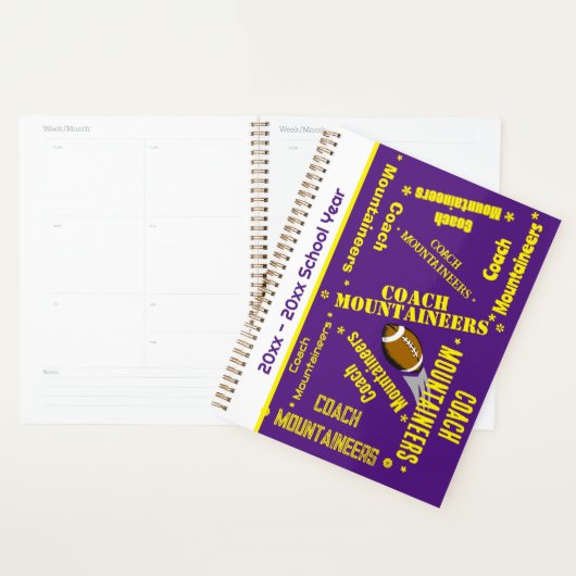 Football Coach Team Gepersonaliseerd Paarse & Geel Planner (Display)
