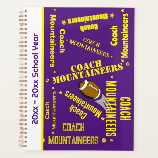 Football Coach Team Gepersonaliseerd Paarse & Geel Planner (Voorkant)