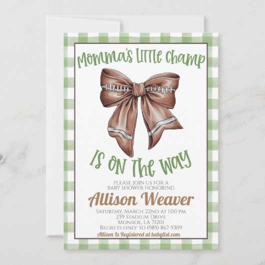 Football Coquette Baby shower Uitnodiging (Voorkant)