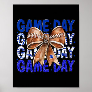 Football Coquette Bow Blue Bulldogs Game Day Vrouw Poster