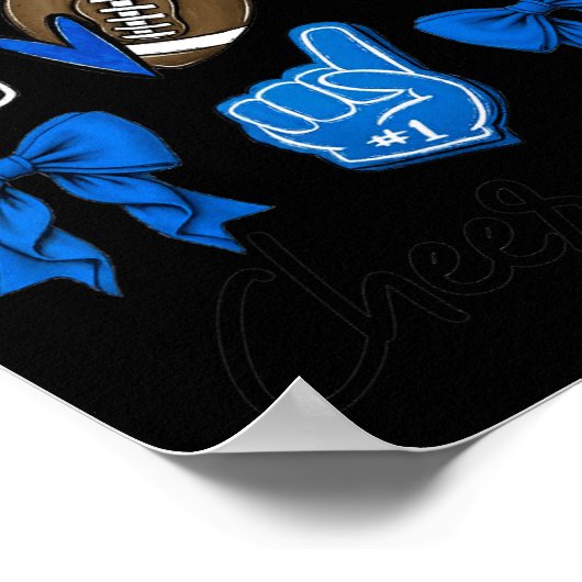 Football Coquette Bow Cheer Mom Blauw Poster (Hoek)