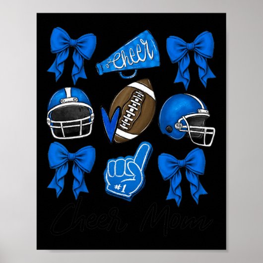 Football Coquette Bow Cheer Mom Blauw Poster (Voorkant)