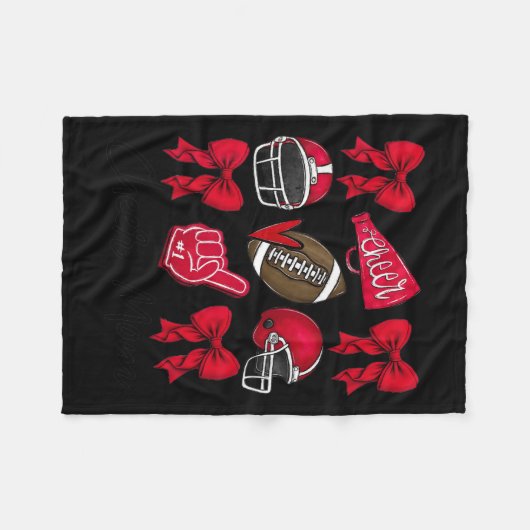Football Coquette Bow Cheer Mom Rood Fleece Deken (Voorkant (Horizontaal))