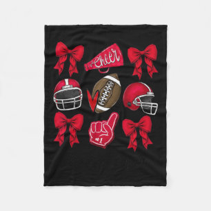 Football Coquette Bow Cheer Mom Rood Fleece Deken