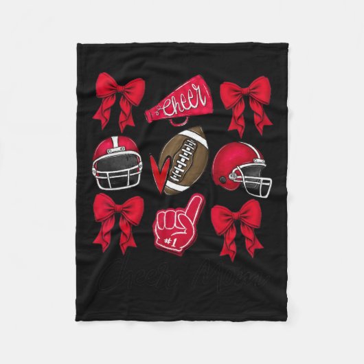 Football Coquette Bow Cheer Mom Rood Fleece Deken (Voorkant)