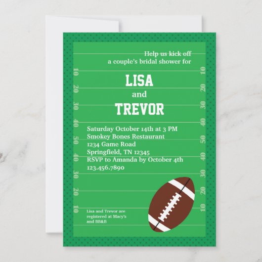 Football Couples Bridal Shower Invitation Kaart (Voorkant)