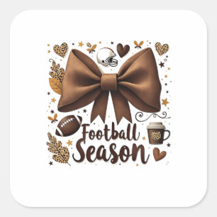 Football Dag Football Bow Coquette Football Seizoe Vierkante Sticker