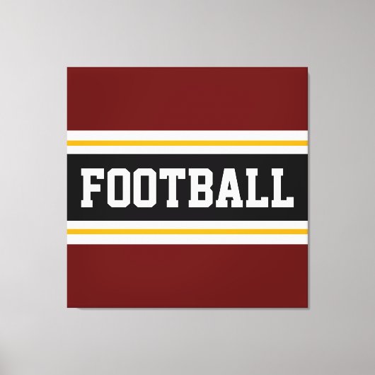 FOOTBALL Deep Red Black White Yellow Stripes Canvas Afdruk (Voorkant)