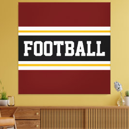FOOTBALL Deep Red Black White Yellow Stripes Canvas Afdruk