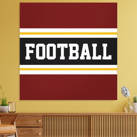 FOOTBALL Deep Red Black White Yellow Stripes Canvas Afdruk (Insitu (Woonkamer))