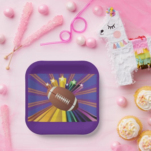 Football Design met Sterren Levendige Sport Fan Ar Papieren Bordje (Feest)