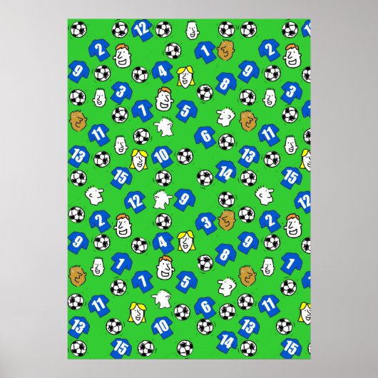 Football Design Wall Poster met blauwe Shirten (Voorkant)