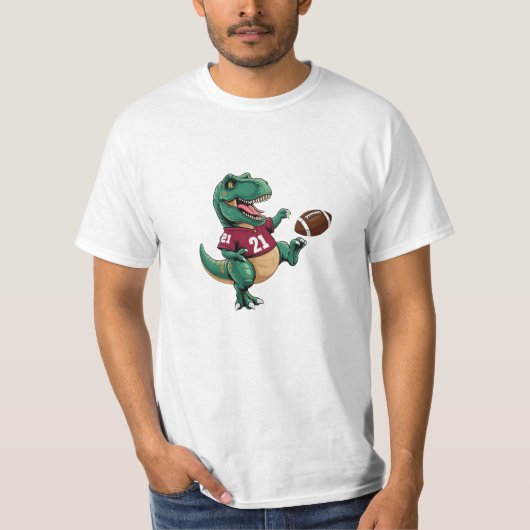 *Football Dino Kickoff T-shirt | Schattigee dinosa (Voorkant)