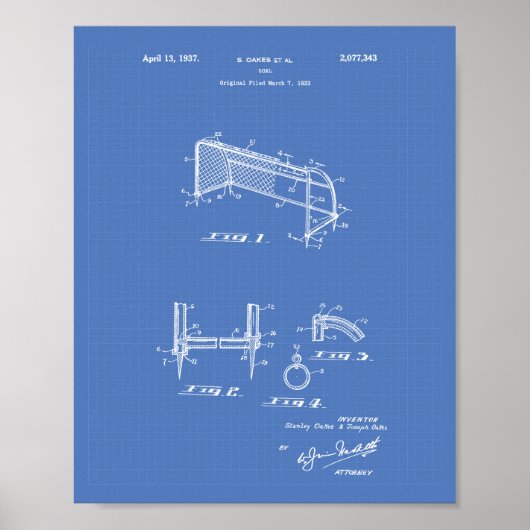 Football Doelstelling 1937 Patent Art Blauwdruk Poster (Voorkant)
