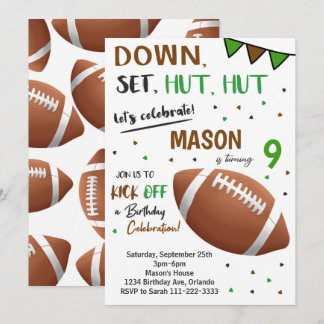 Football down set hut verjaardagsuitnodiging kaart