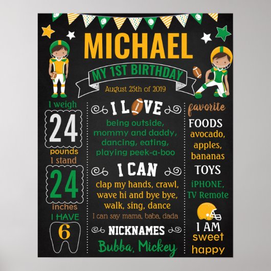 Football Eerste bord van Birthday-bord Poster (Voorkant)