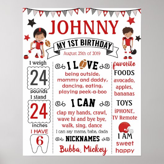 Football Eerste bord van Birthday-bord Poster (Voorkant)