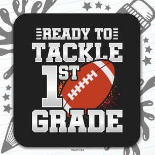 Football eerste dag 1e klas terug naar school vierkante sticker