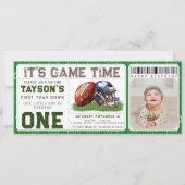 Football Eerste Jaar Down 1e Verjaardag Foto Ticke Kaart (Voorkant)
