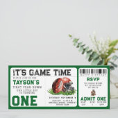 Football eerste jaar down 1e verjaardag ticket kaart (Staand voorkant)