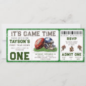 Football eerste jaar down 1e verjaardag ticket kaart (Voorkant)