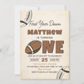 Football eerste jaar down 1e verjaardag uitnodigin kaart (Voorkant)