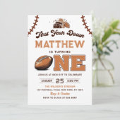 Football eerste jaar down 1e verjaardag uitnodigin kaart (Staand voorkant)