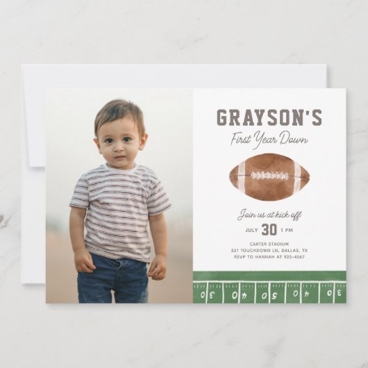 Football eerste jaar down 1st birthday foto kaart (Voorkant)