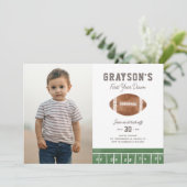 Football eerste jaar down 1st birthday foto kaart (Staand voorkant)